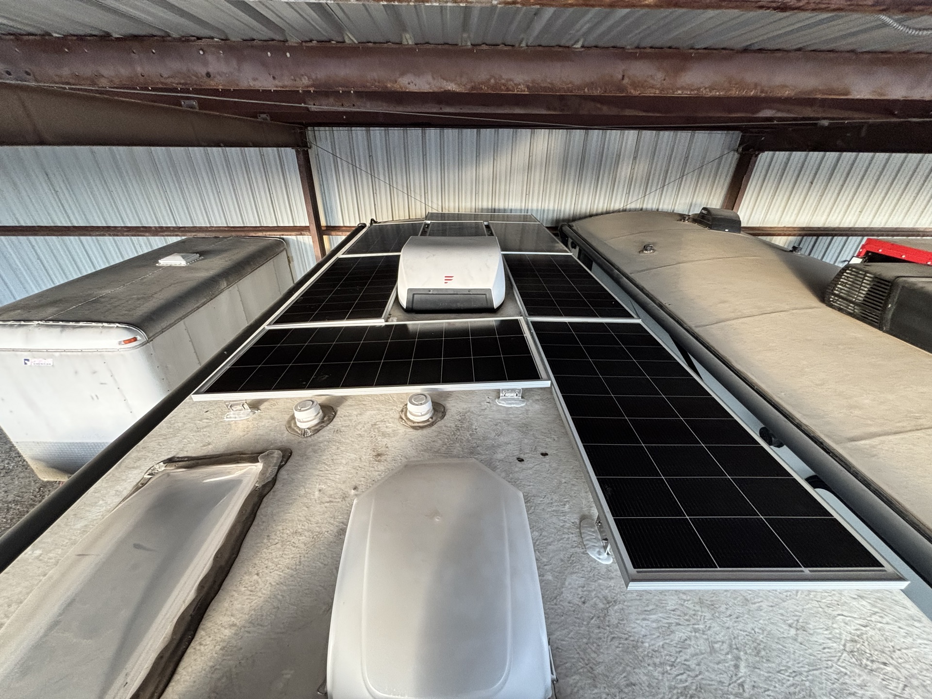 Solar panels mounted on camper roof